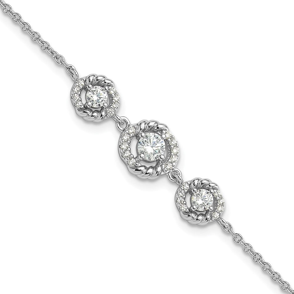 Sterling Silver Rhodium-plated Fancy CZ 7in w/1in ext Bracelet