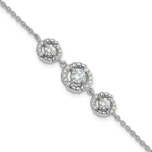 Sterling Silver Rhodium-plated Fancy CZ 7in w/1in ext Bracelet
