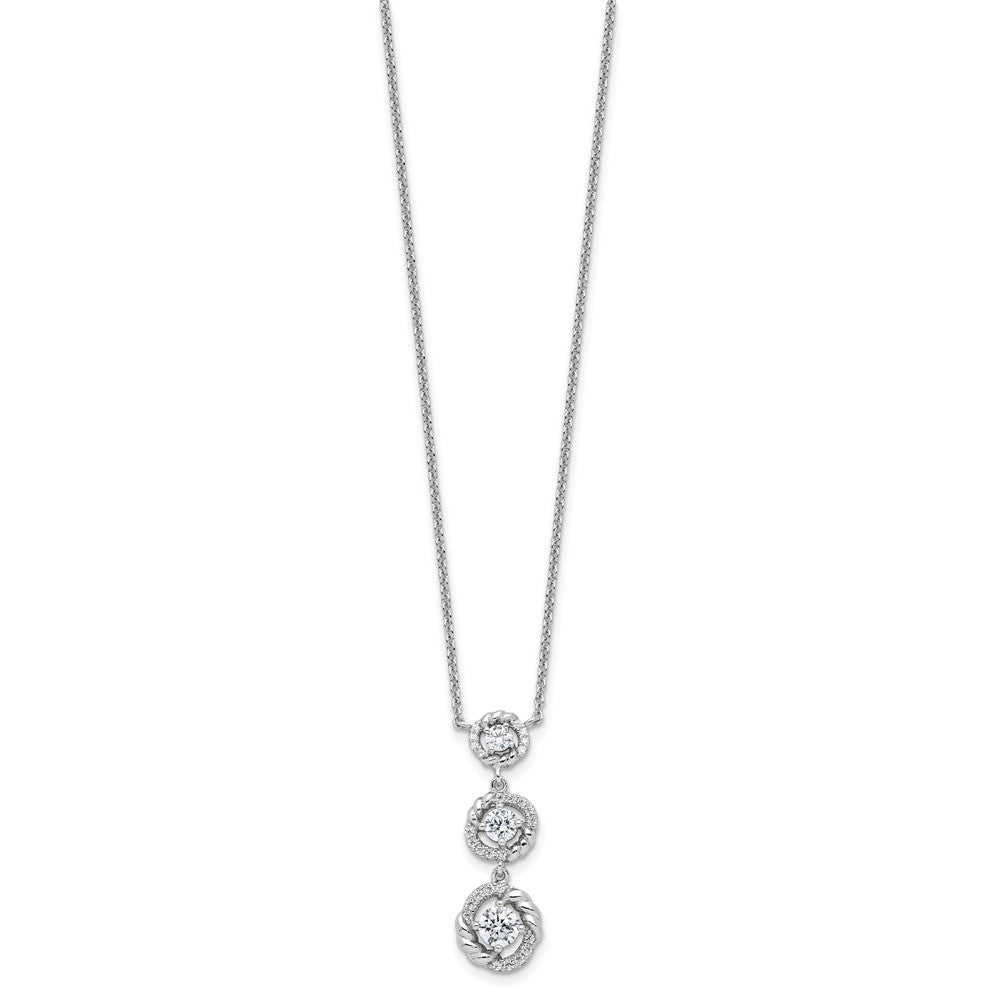 Sterling Silver Rhodium-plated Fancy 16in w/2in ext CZ Dangle Necklace