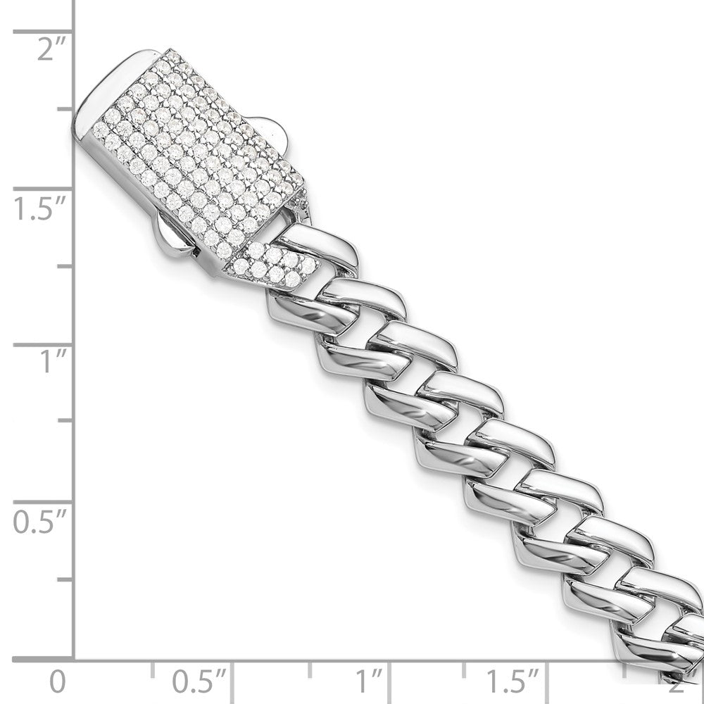 Sterling Silver Rhodium-plated Monaco Link CZ Pav‚ Clasp 7.5IN Bracelet