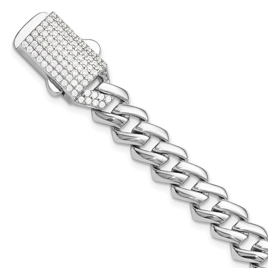Sterling Silver Rhodium-plated Monaco Link CZ Pav‚ Clasp 7.5IN Bracelet