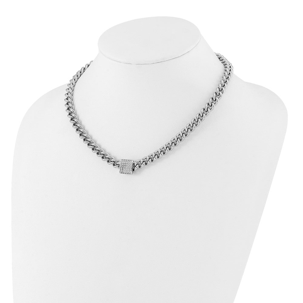 Sterling Silver Rhodium-plated CZ Curb Link 17.5in with 2in Ext Necklace