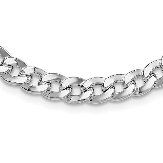 Sterling Silver Rh-plated 7.25mm Circle Clasp Curb Link 16in Necklace
