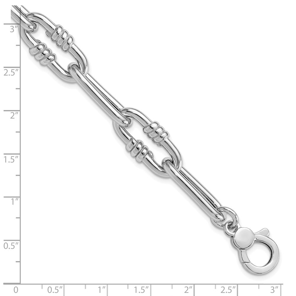 Sterling Silver Rhodium-plated Hollow Paperclip Link w/.5in Ext Bracelet