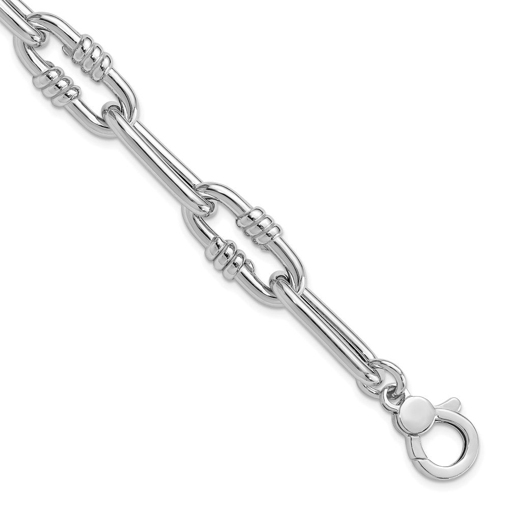Sterling Silver Rhodium-plated Hollow Paperclip Link w/.5in Ext Bracelet