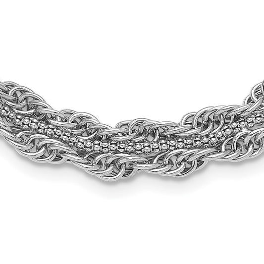 Sterling Silver Rhodium-plated Rope Link Fancy 18.5in Necklace
