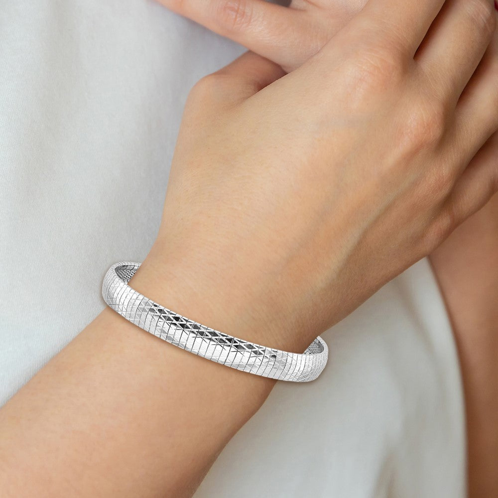 Sterling Silver Rh-plated Polished and Textured 7.5in Cleopatra Bracelet