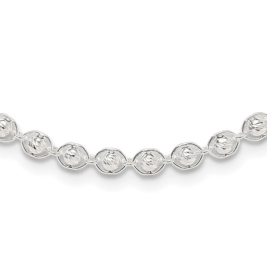 Sterling Silver Polished and Diamond Cut Beaded Necklace
