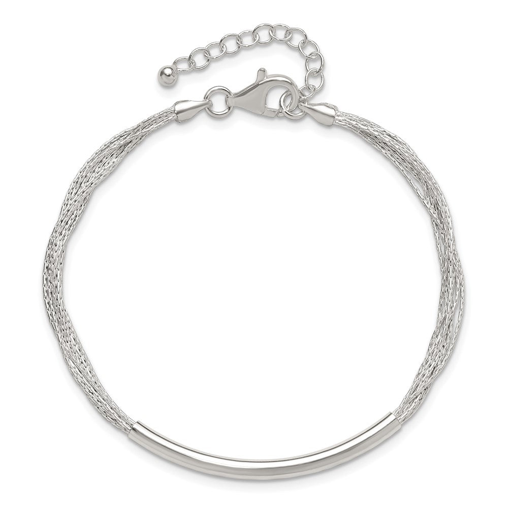 Sterling Silver Polished Multi-Strand 7in w/1in ext. Tube Bracelet