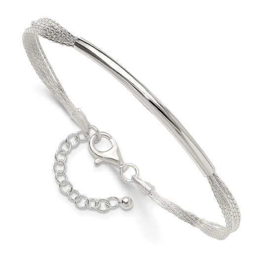 Sterling Silver Polished Multi-Strand 7in w/1in ext. Tube Bracelet