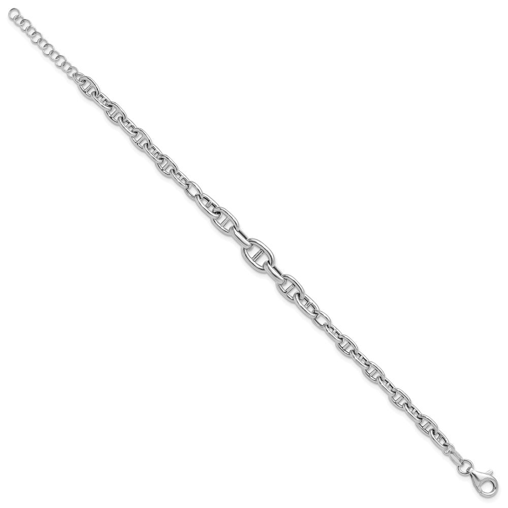 Sterling Silver Rhodium-plated 6.75 w/ 1in ext. Fancy Link Bracelet