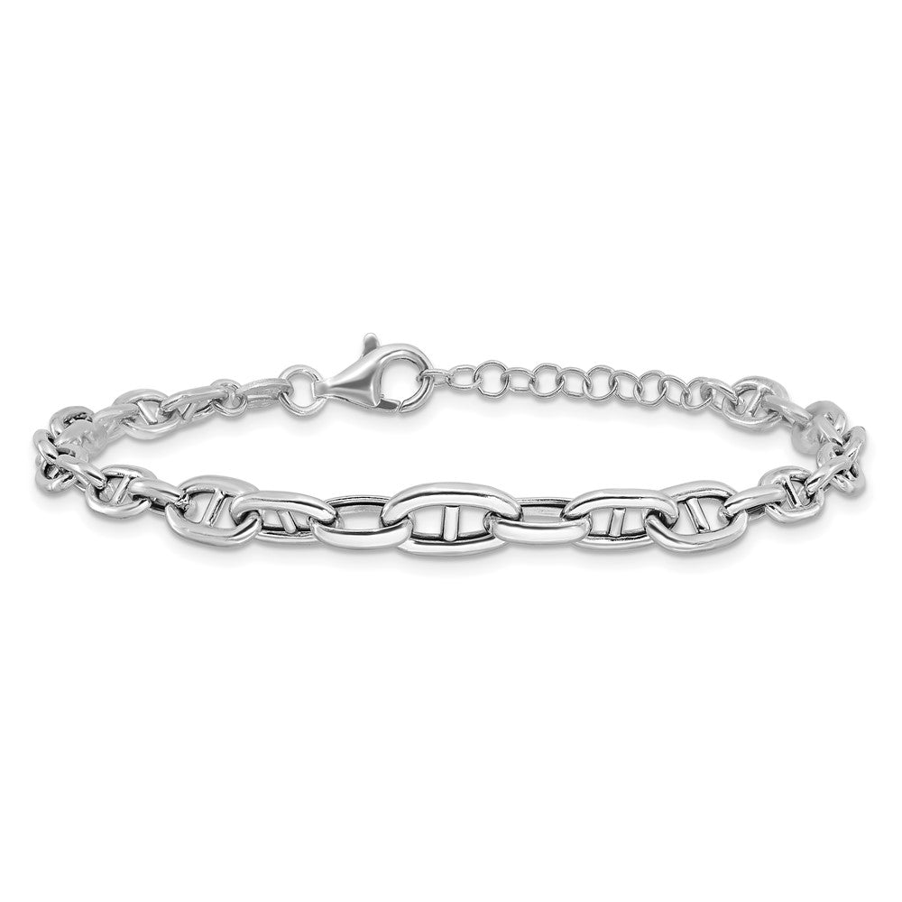 Sterling Silver Rhodium-plated 6.75 w/ 1in ext. Fancy Link Bracelet