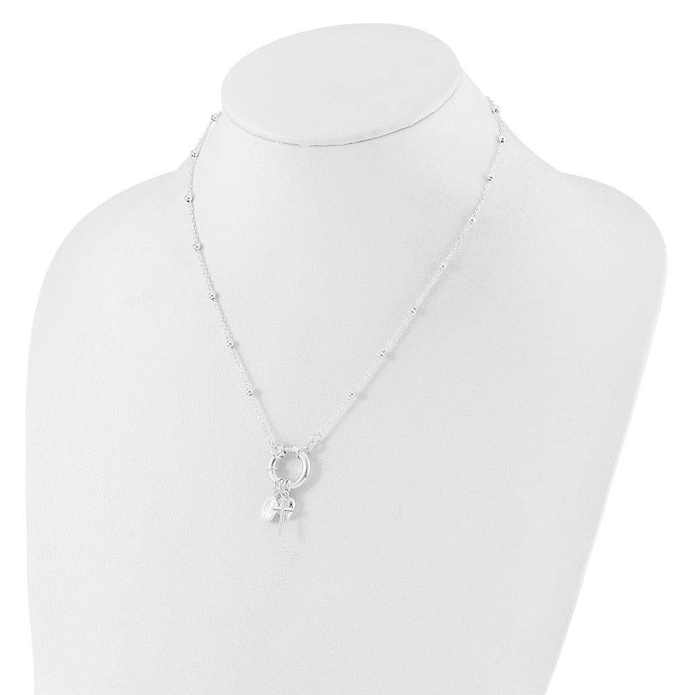 Sterling Silver Heart/Virgin Mary Medal/Cross Charm 18in Necklace