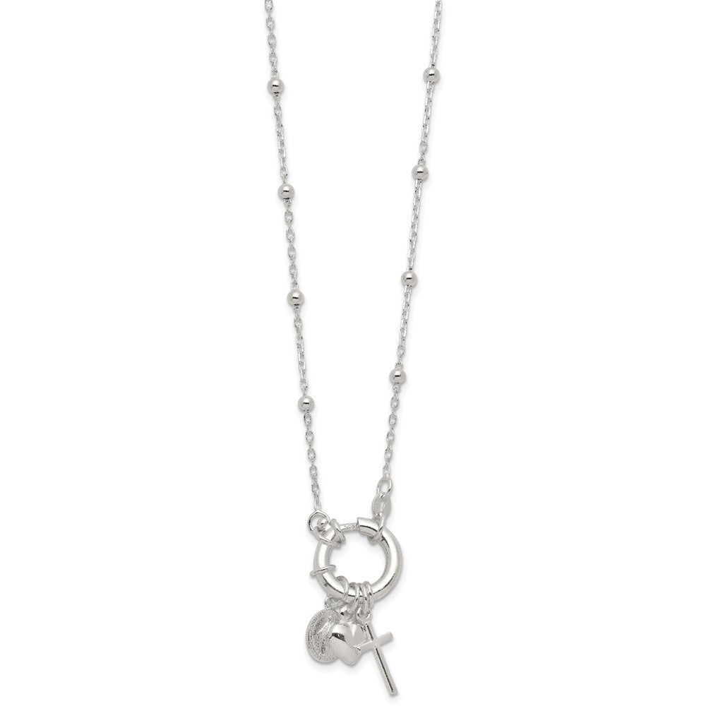 Sterling Silver Heart/Virgin Mary Medal/Cross Charm 18in Necklace