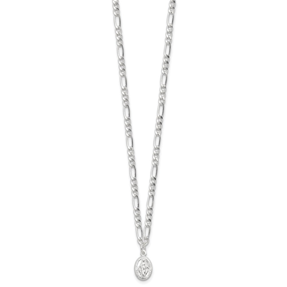 Sterling Silver RH-plated Virgin Mary Medal Link 16in w/2in ext. Necklace