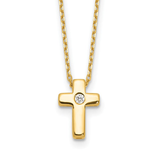 Sterling Silver Gold-tone CZ Cross 13in w/2in ext. Necklace