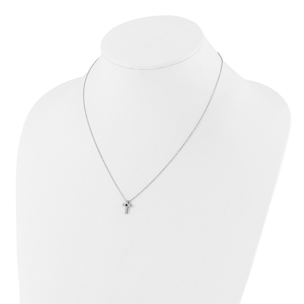Sterling Silver Rhodium-plated Black Spinel Cross 18in Necklace