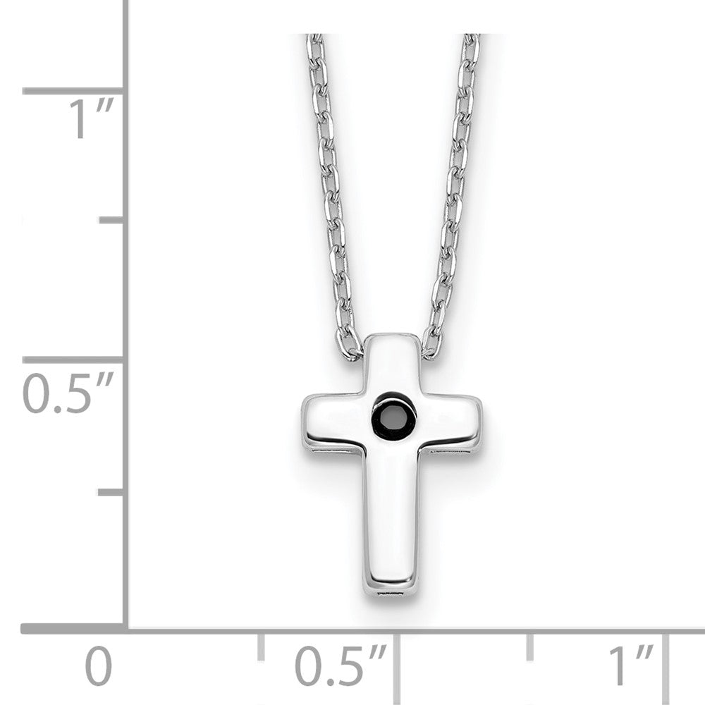 Sterling Silver Rhodium-plated Black Spinel Cross 18in Necklace