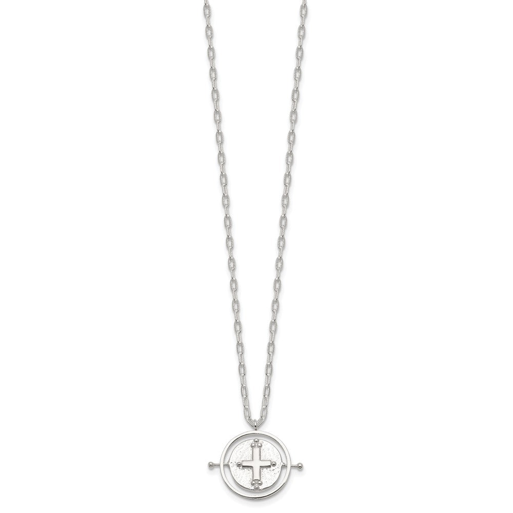 Sterling Silver E-Coating Movable/Spin Cross 16in w/2in ext Necklace