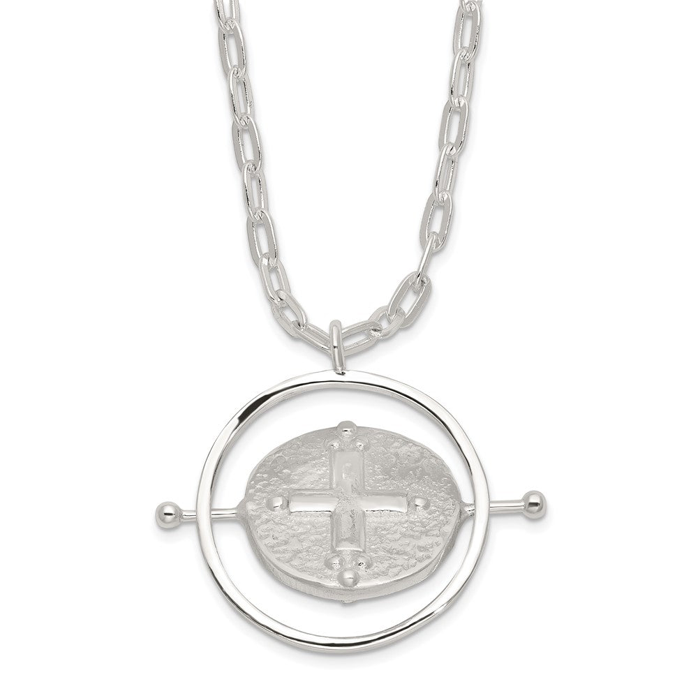 Sterling Silver E-Coating Movable/Spin Cross 16in w/2in ext Necklace
