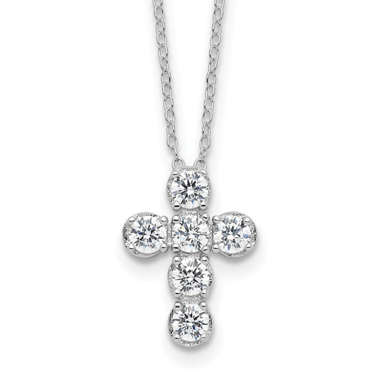 Sterling Silver Rhodium-plated CZ Cross 16in w/2in ext Necklace