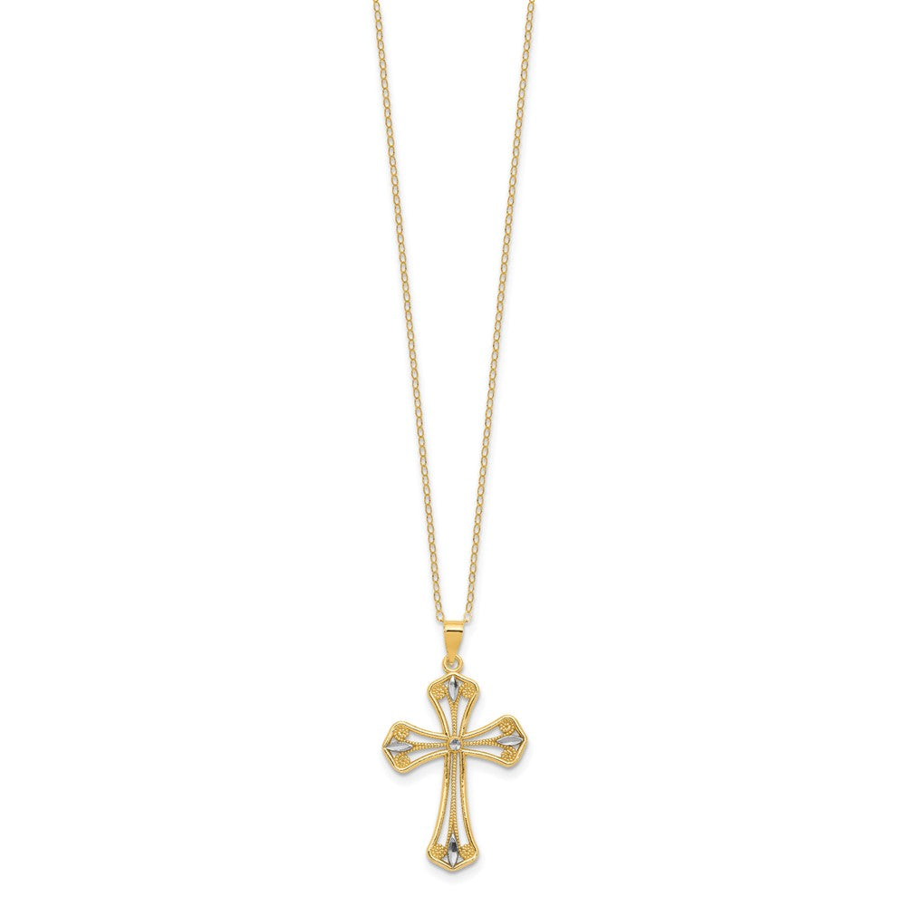 Sterling Silver Gold-tone w/Rhodium D/C Filigree Gothic w/2in ext Necklace