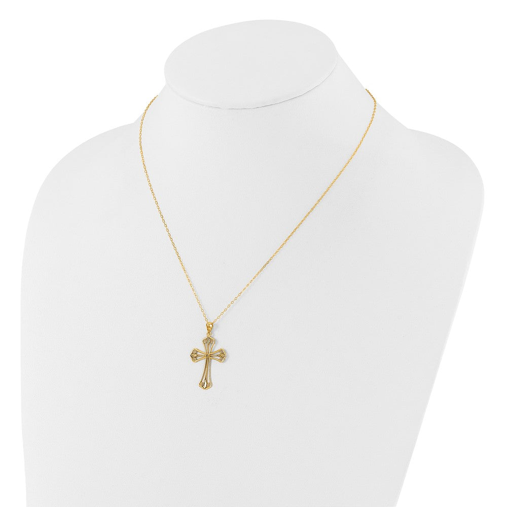Sterling Silver Gold-tone w/Rhodium D/C Filigree Gothic w/2in ext Necklace