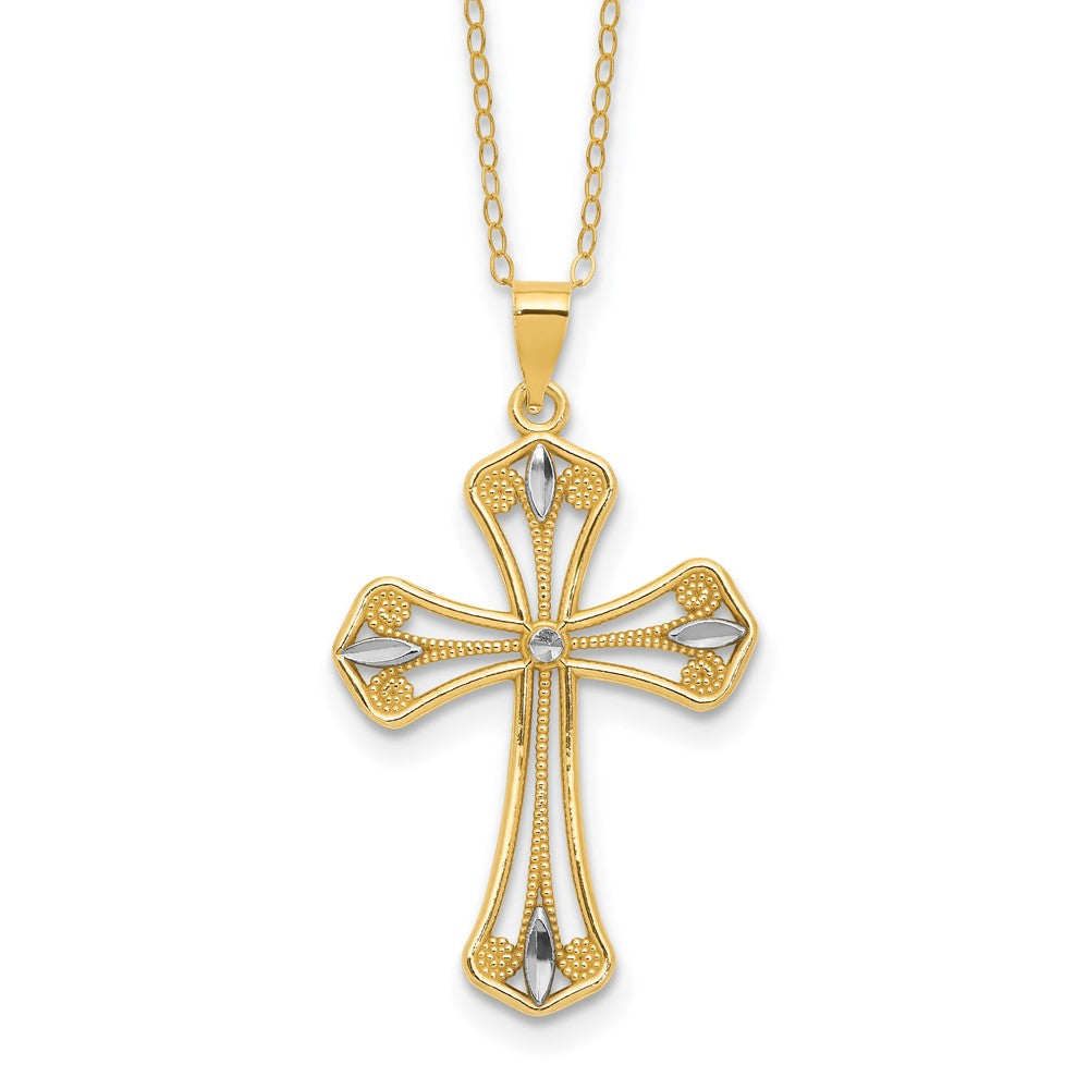 Sterling Silver Gold-tone w/Rhodium D/C Filigree Gothic w/2in ext Necklace