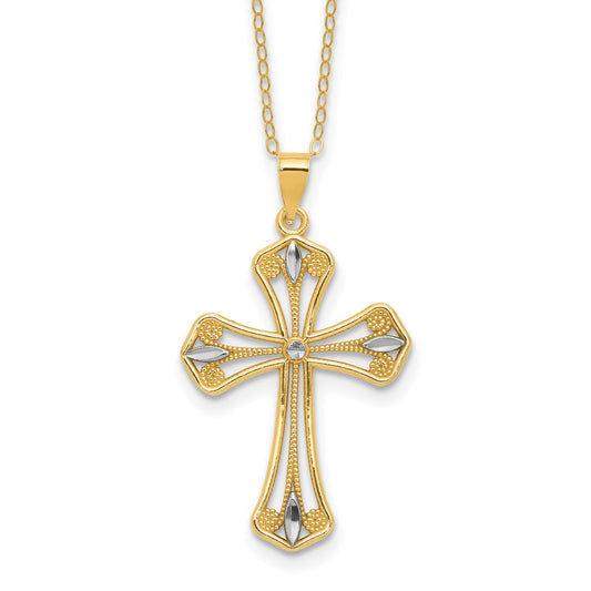 Sterling Silver Gold-tone w/Rhodium D/C Filigree Gothic w/2in ext Necklace