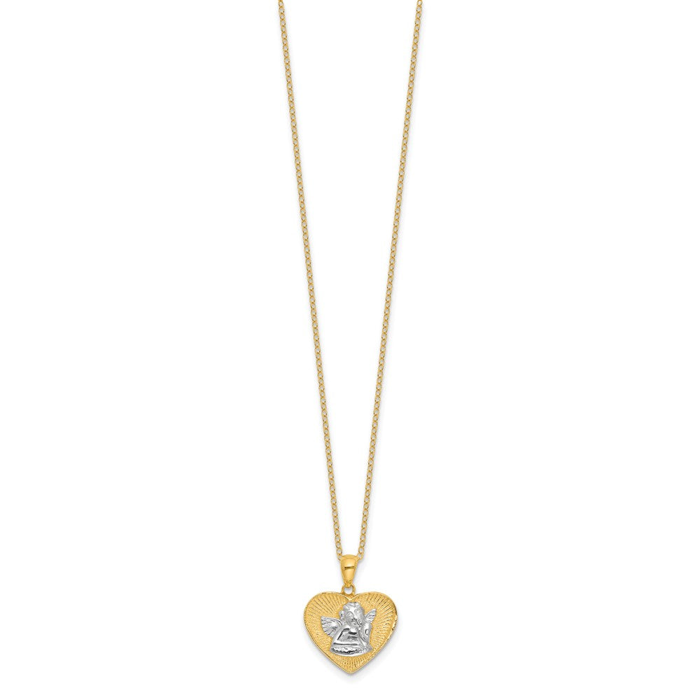 Sterling Silver Gold-tone Angel in Heart 18in Necklace