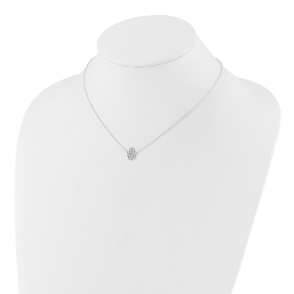Sterling Silver Rhodium-plated Hamsa 16in w/2in ext. Necklace