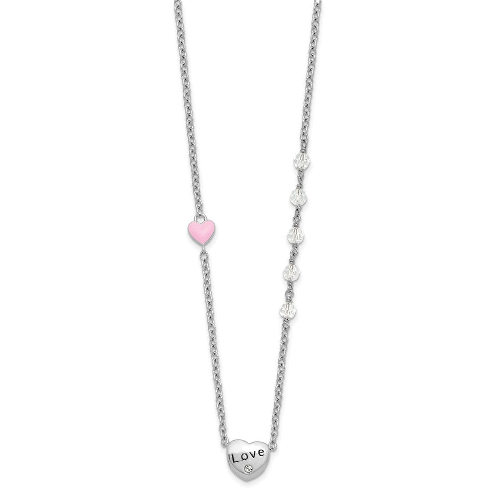 Sterling Silver Rh-plated Crystal and Enamel LOVE w/1in ext Necklace