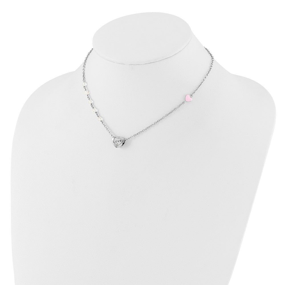Sterling Silver Rh-plated Crystal and Enamel LOVE w/1in ext Necklace