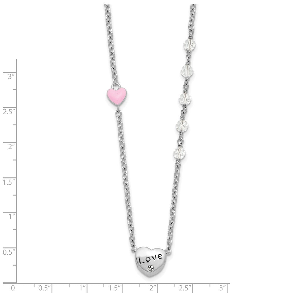 Sterling Silver Rh-plated Crystal and Enamel LOVE w/1in ext Necklace