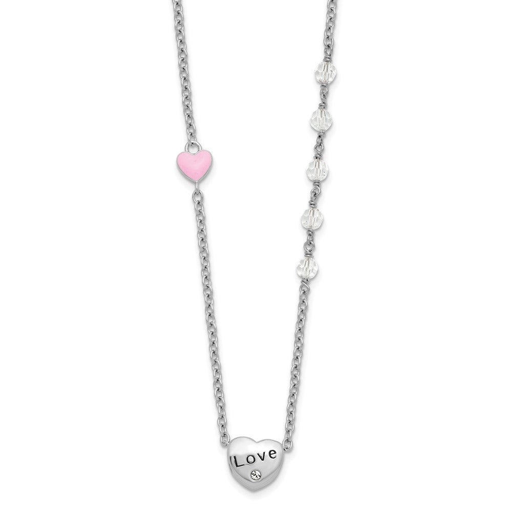 Sterling Silver Rh-plated Crystal and Enamel LOVE w/1in ext Necklace