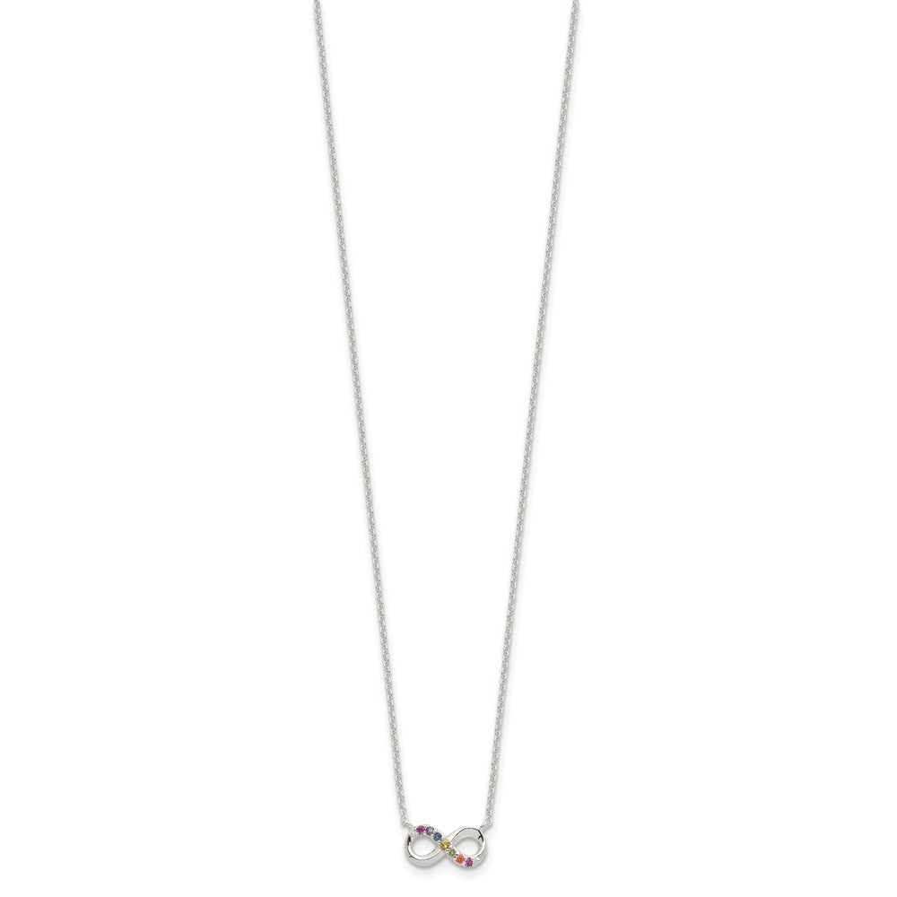Sterling Silver E-coated Multi Color CZ Infinity 18in w/2in ext Necklace