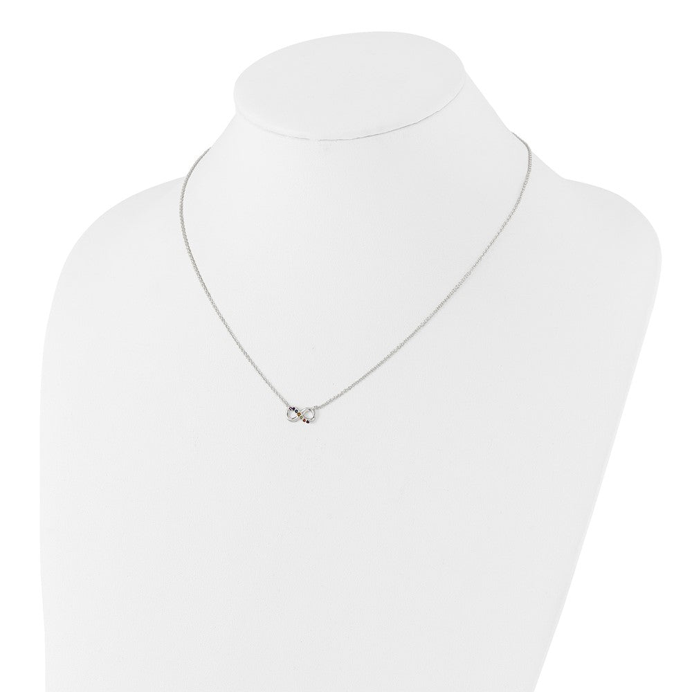 Sterling Silver E-coated Multi Color CZ Infinity 18in w/2in ext Necklace