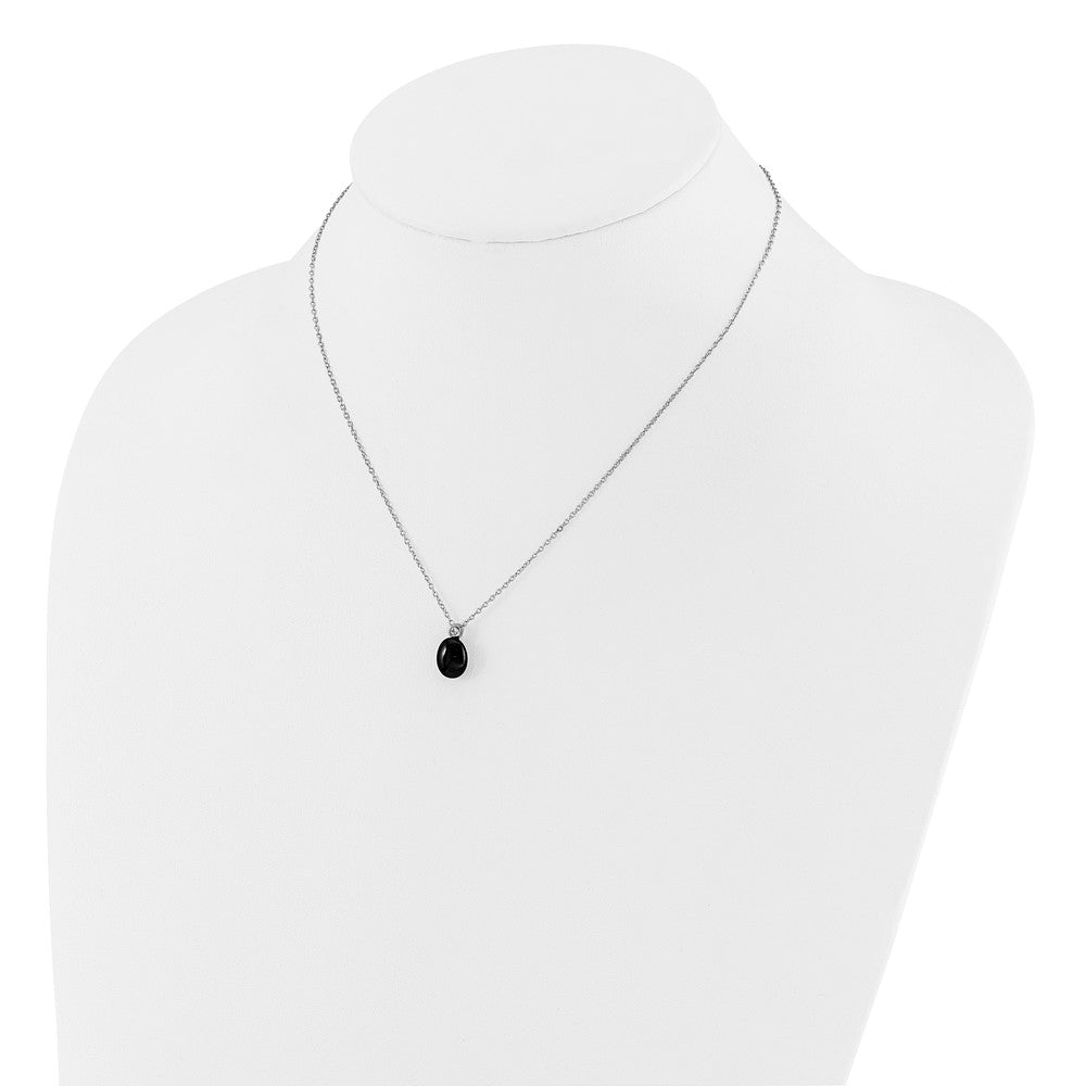 Sterling Silver Rh-plated Onyx and .05WT White Topaz w/2in ext Necklace