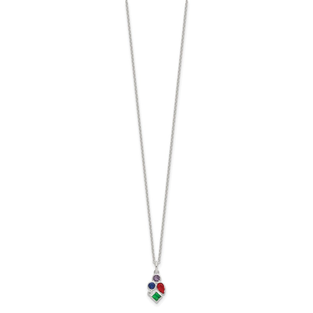 Sterling Silver E-coated Multi Color CZ 17.75in w/2in ext Necklace