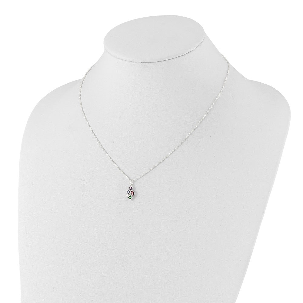 Sterling Silver E-coated Multi Color CZ 17.75in w/2in ext Necklace