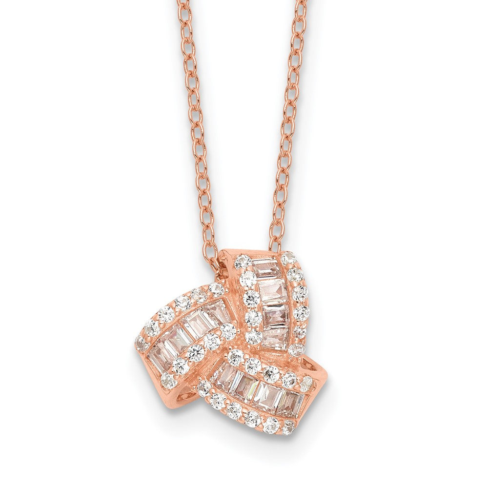 Sterling Silver Rose-tone CZ Love Knot 18in Necklace
