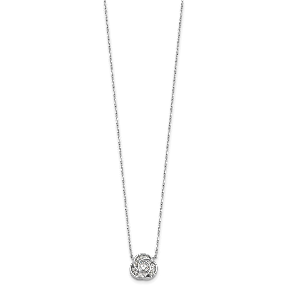 Sterling Silver Rhodium-plated CZ Love Knot 16in w/2in ext Necklace