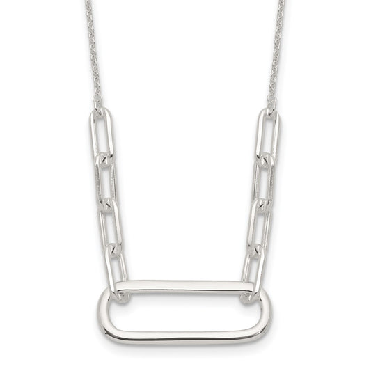 Sterling Silver E-coated Large Paperclip Link Center 17.5in Necklace