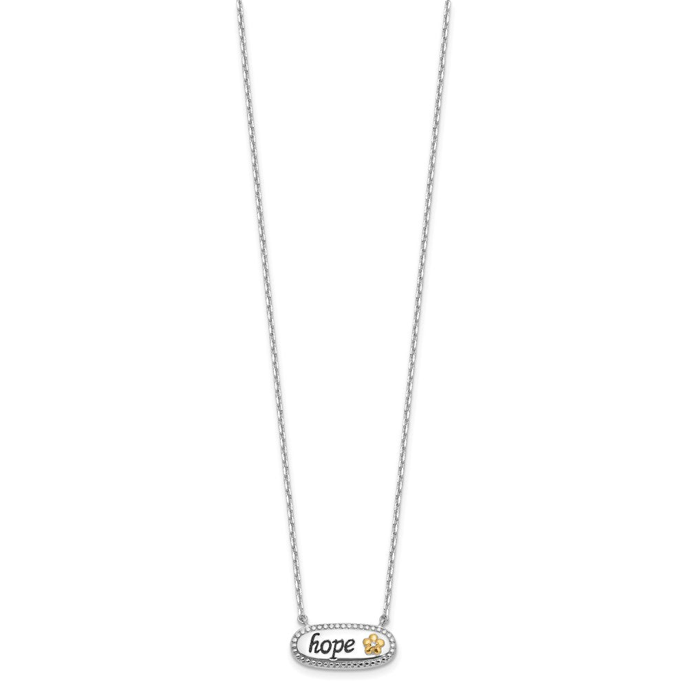 Sterling Silver w/14k accent Rh-plated CZ  Enamel HOPE w/2in ext Necklace