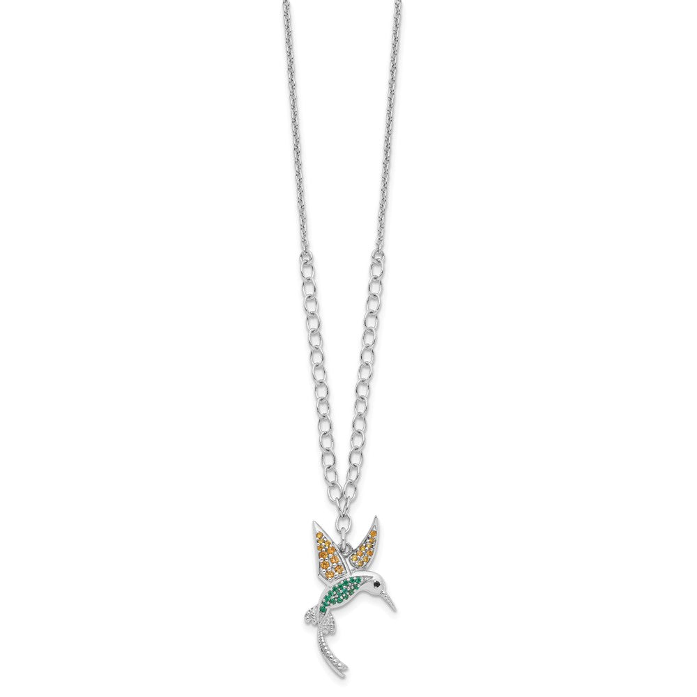 Sterling Silver Rhod-pltd CZ/Crystal Hummingbird 16in w/2in ext Necklace