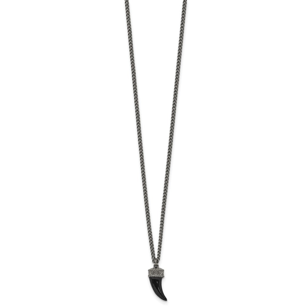 Sterling Silver Antiqued Enamel 3D Horn w/1.5 in ext. Necklace