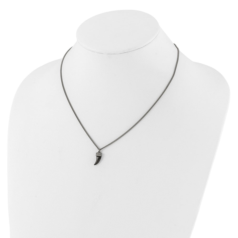 Sterling Silver Antiqued Enamel 3D Horn w/1.5 in ext. Necklace