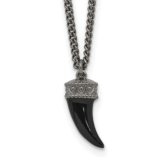 Sterling Silver Antiqued Enamel 3D Horn w/1.5 in ext. Necklace