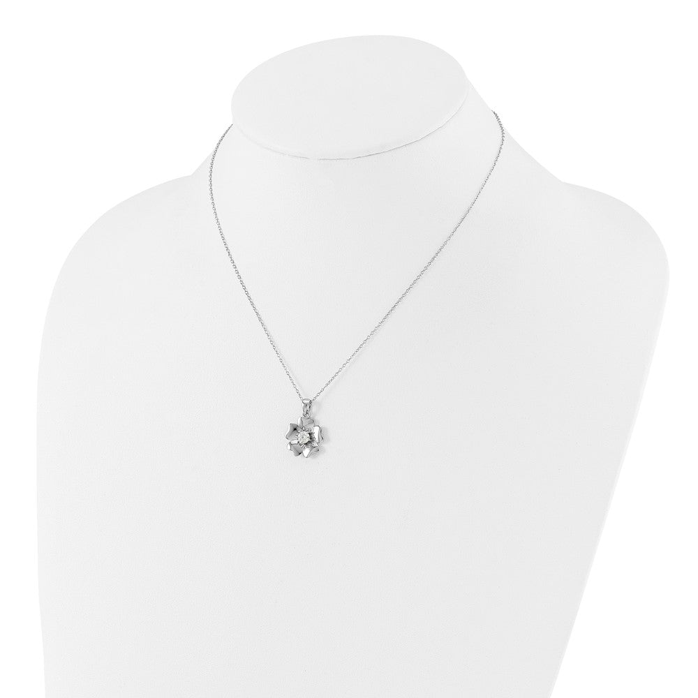 Sterling Silver Rhodium-plated CZ Flower 16in w/2in ext. Necklace