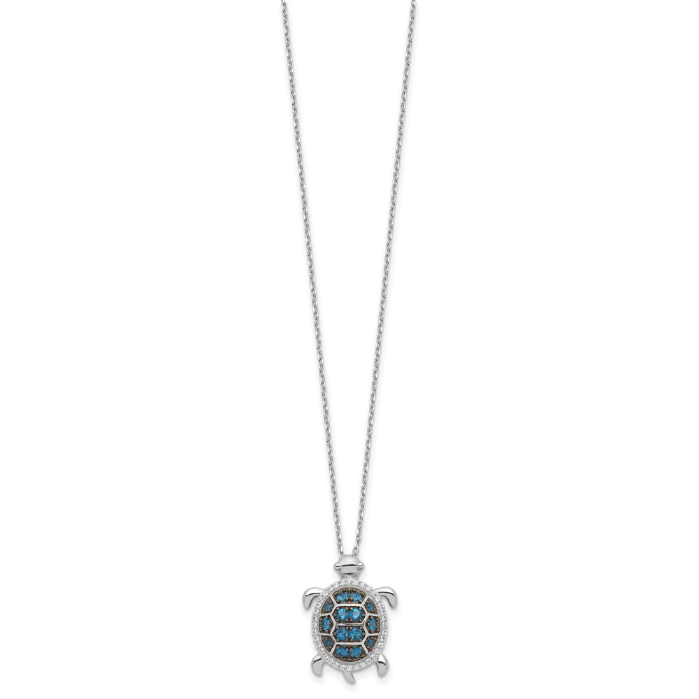 Sterling Silver Rhodium-plated and Black Rhodium CZ Turtle 16 inch with a 2 inch extention Necklace
